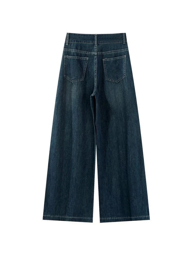 Cintura alta perna larga denim jeans feminino verão solto emagrecimento drapeado em linha reta até o chão calças vintage duplo bule