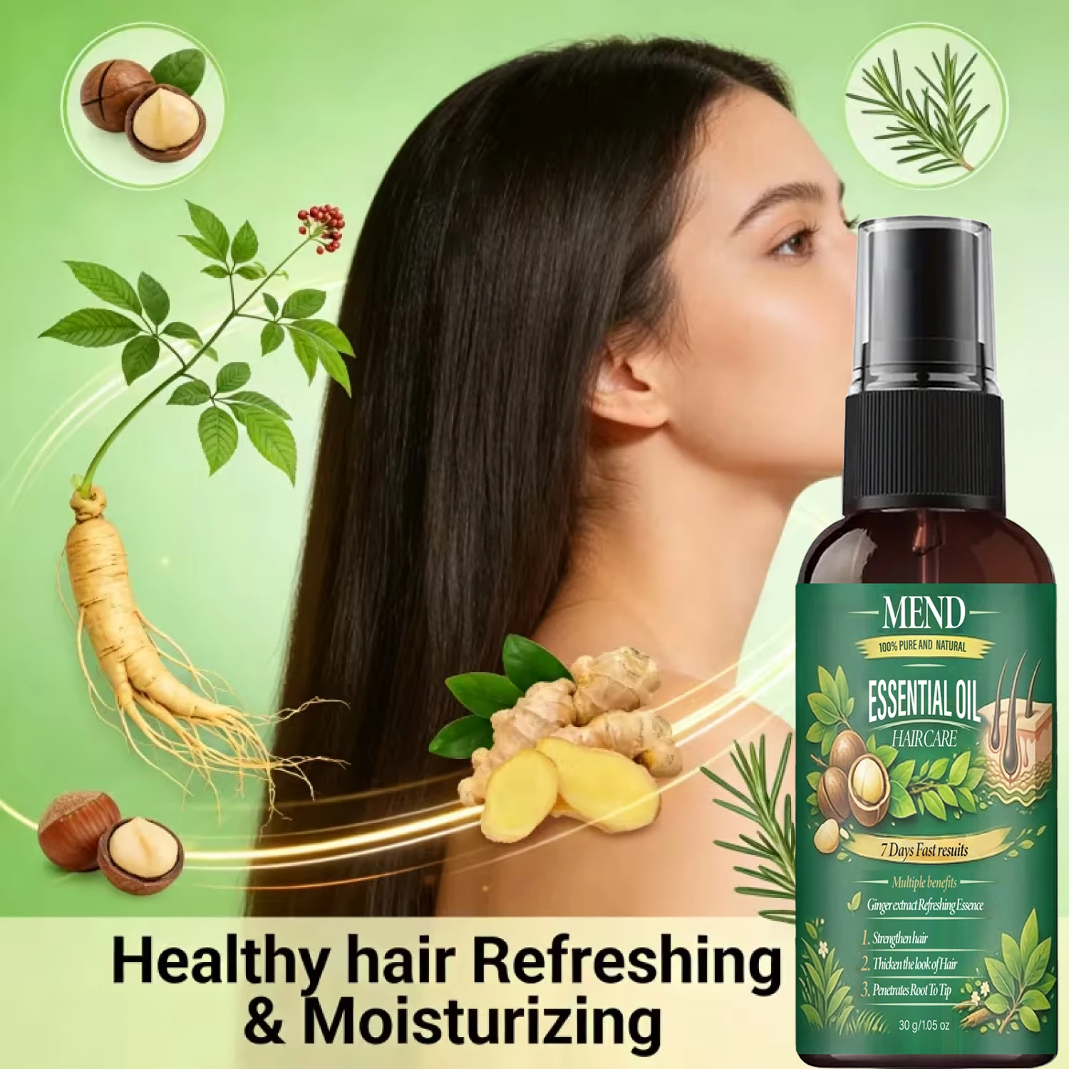 

Эфирное масло для ухода за волосами: быстрый эффект за 7 дней. Укрепляет и делает волосы густыми. Натуральная смесь розмарина, кокоса, кунжута и имбиря. 30 г.