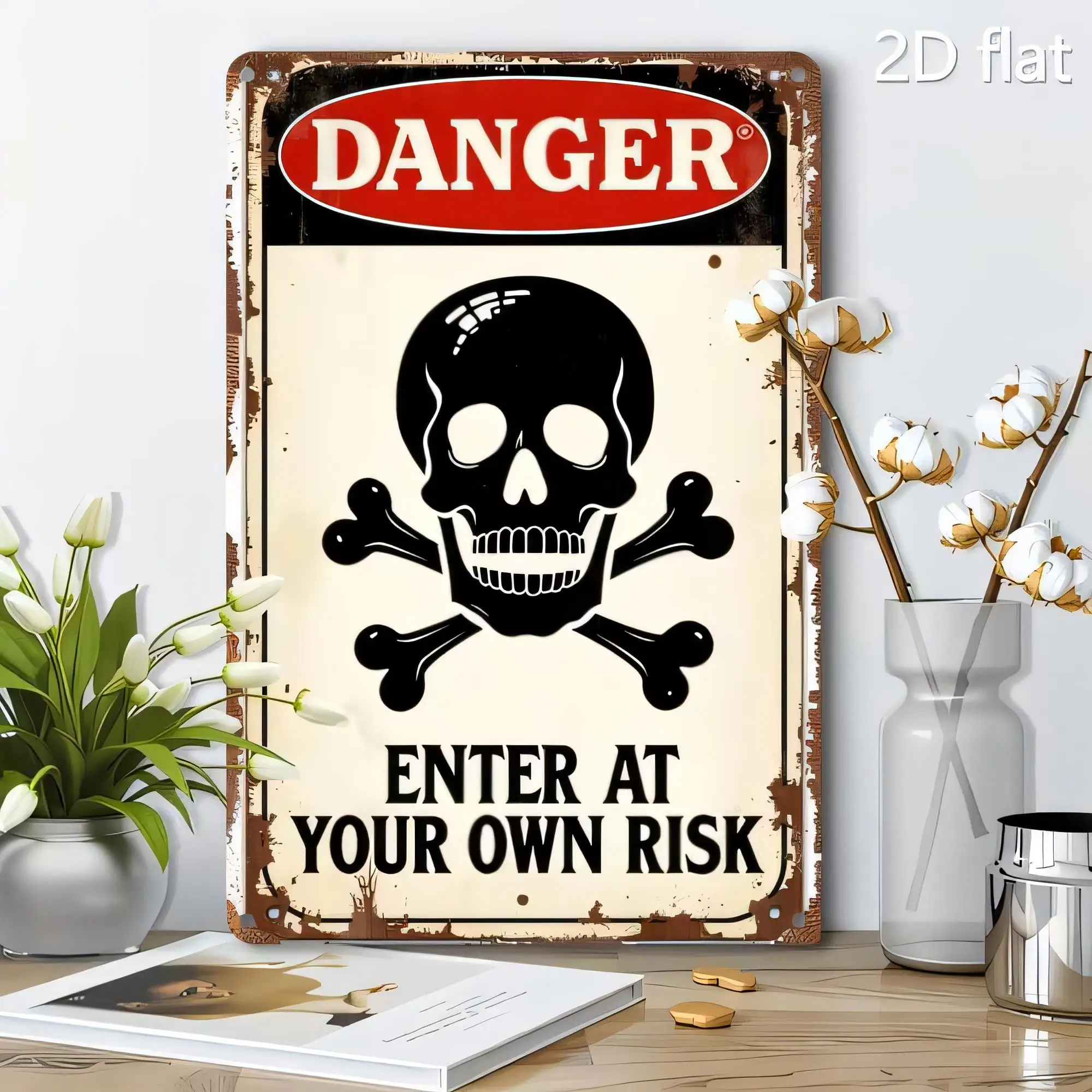 Tin Sign, Danger Enter At Your Own Risk Pirate Skull Crossbones  Metal Sign Vintage Rust Wall Plaque for Bar Pub Garage Man Cave
