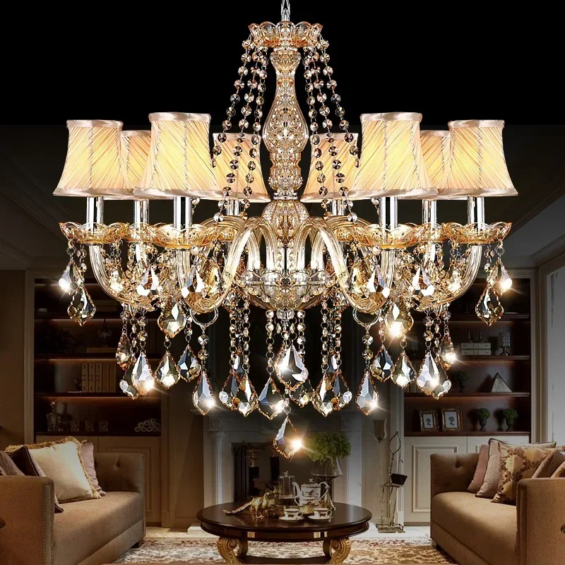 Amber/Transparent Crystal Chandelier Lights for Living Room Fixture Indoor Pendant Lamp With Lampshade E14 Socket