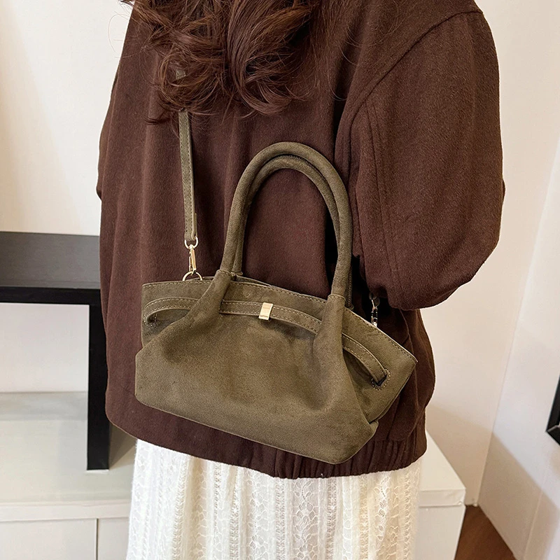 MOODS Burgundy Round Top-handle Bags For Women Soft Suede Shoulder Cross Body Cloud Bag 2024 Luxury Designer Purses And Handbags image 5