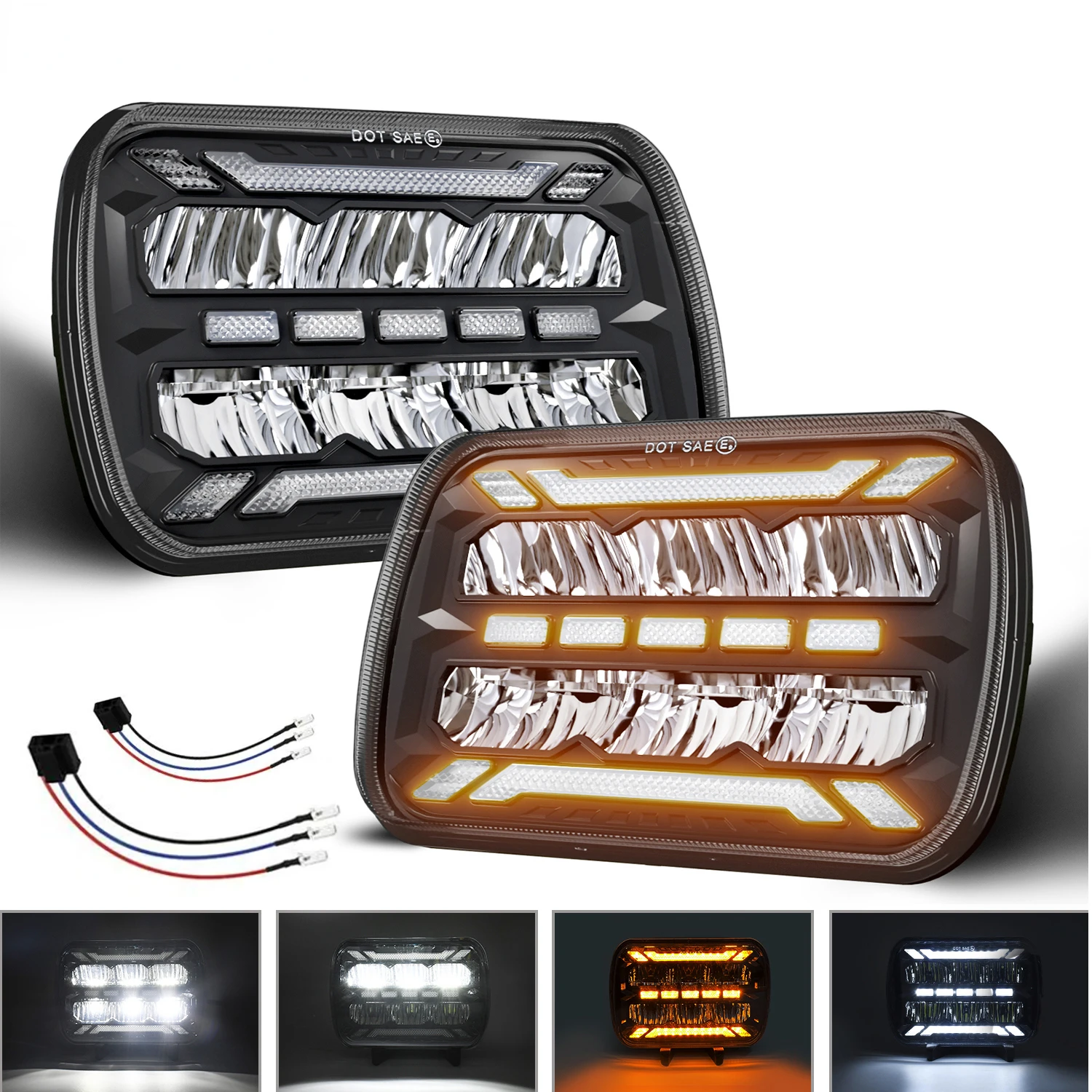 400W 7-inch 7x5 Wrangler square headlight 6000K / 3500K dual color refracted light headlights