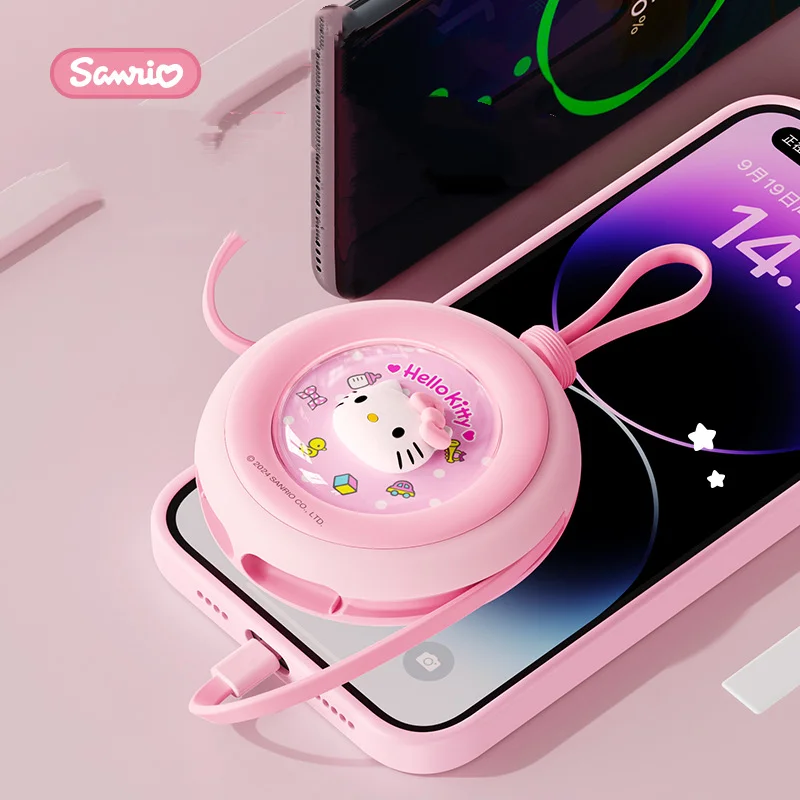 

Sanrio Cinnamoroll Круглый теплый сокровище для рук и внешний аккумулятор 2-в-1 Kawaii со встроенным кабелем Портативный и портативный