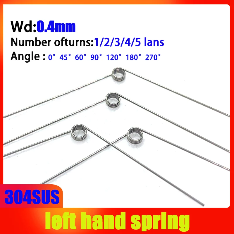 304SUS Wire diameter 0.4mm Left Torsion Spring 10PCS Left Rotation Spring Return And Reset V-shaped Spring laps1/2/3/4/5lap