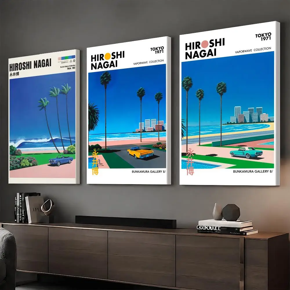 H-Hiroshi Nagai Coastal City Lights Framed Wall Painting Vintage Framed Wall Art Poster Canvas Elegant Home Decor Painting