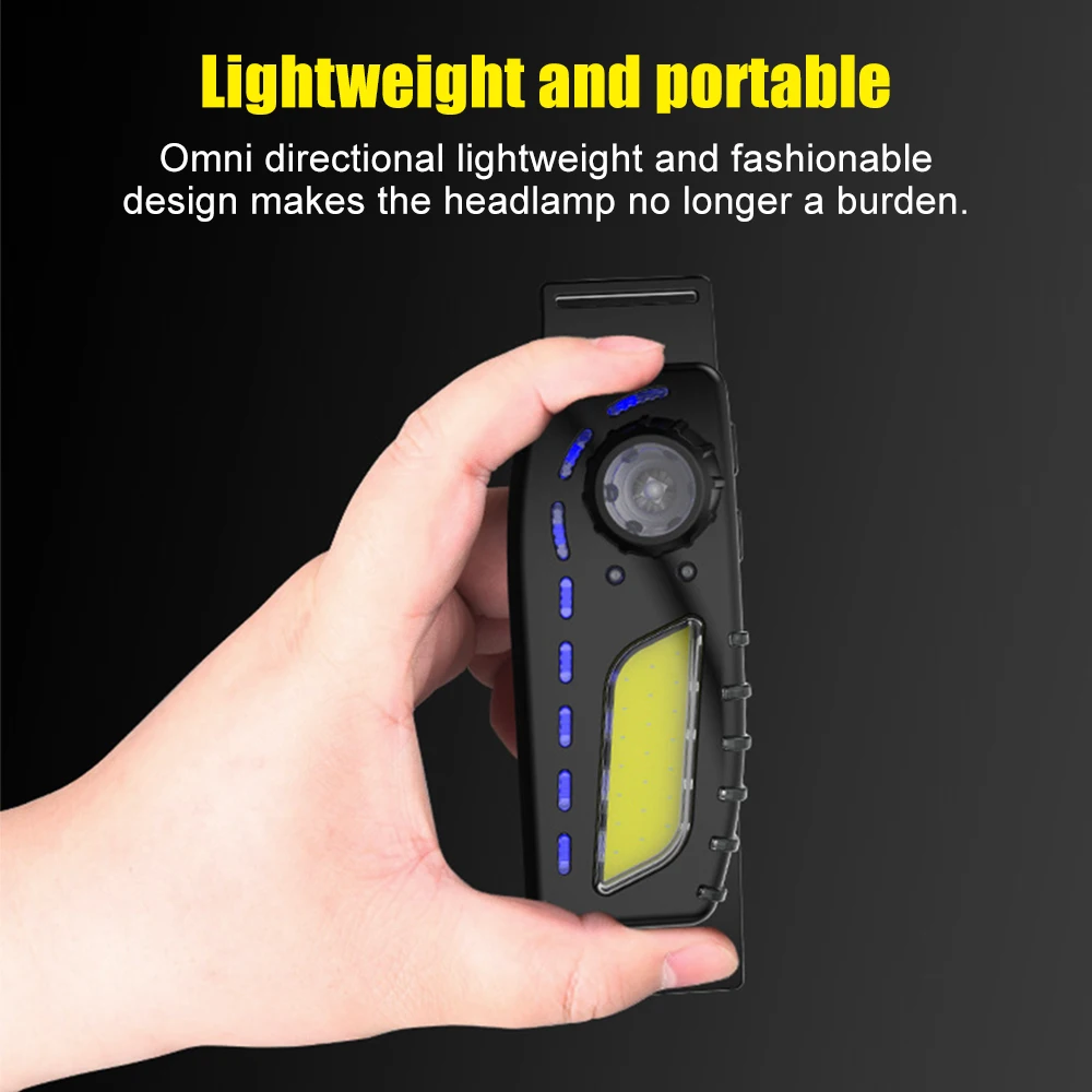 Lampe de poche LED portable à capteur XPE + COB, lumière rouge et bleue, lampe de travail, lanterne de pêche, lumière de recherche de camping