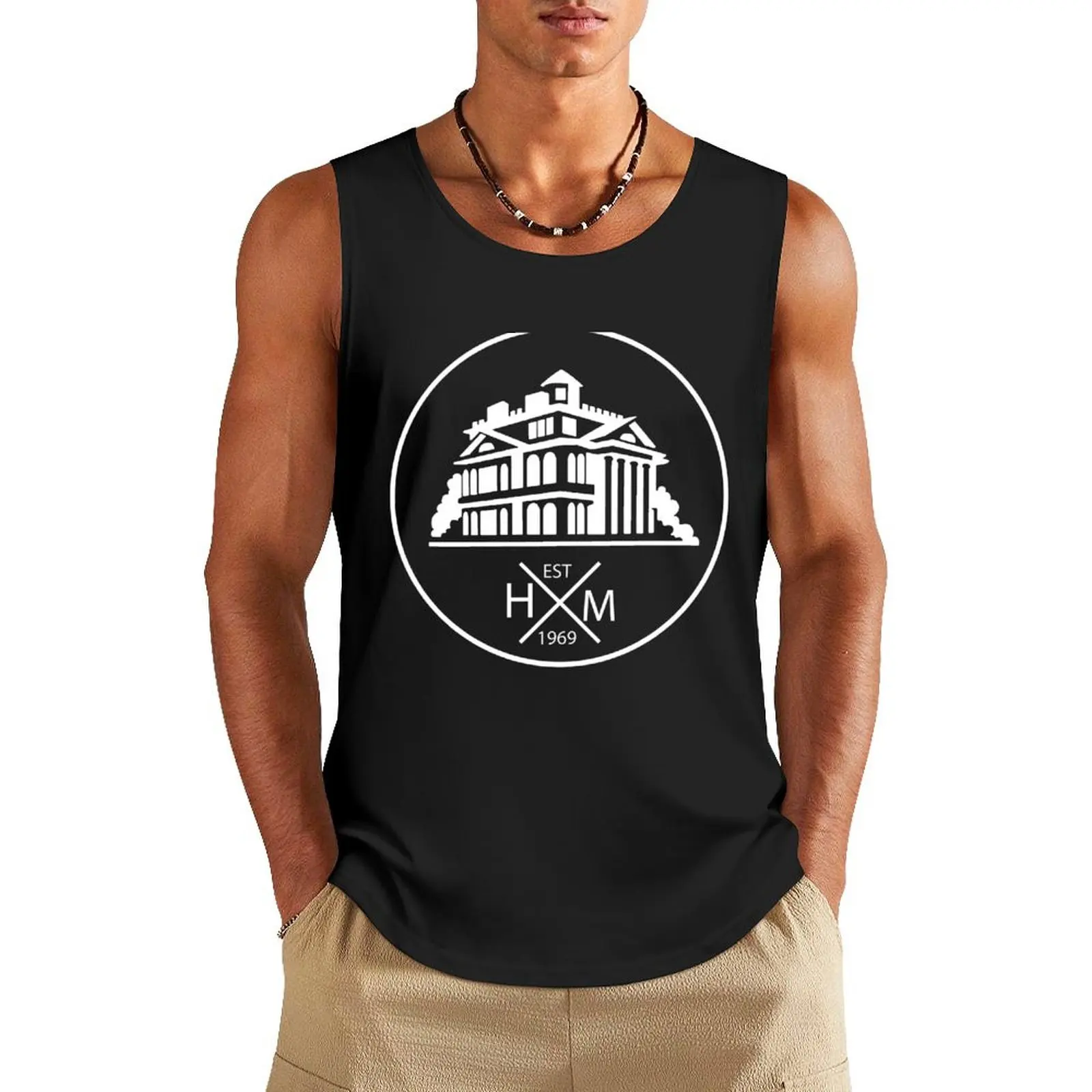

WHITE Haunted Mansion Logo Tank Top t shirt sleeveless jackets cotton t-shirts man