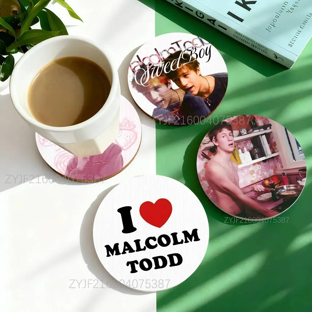 

M-Malcolm Todd Sweet Boy Pattern Art Coasters Round Wooden Heat Resistant Non-Slip Home Decor Gift Multifunctional