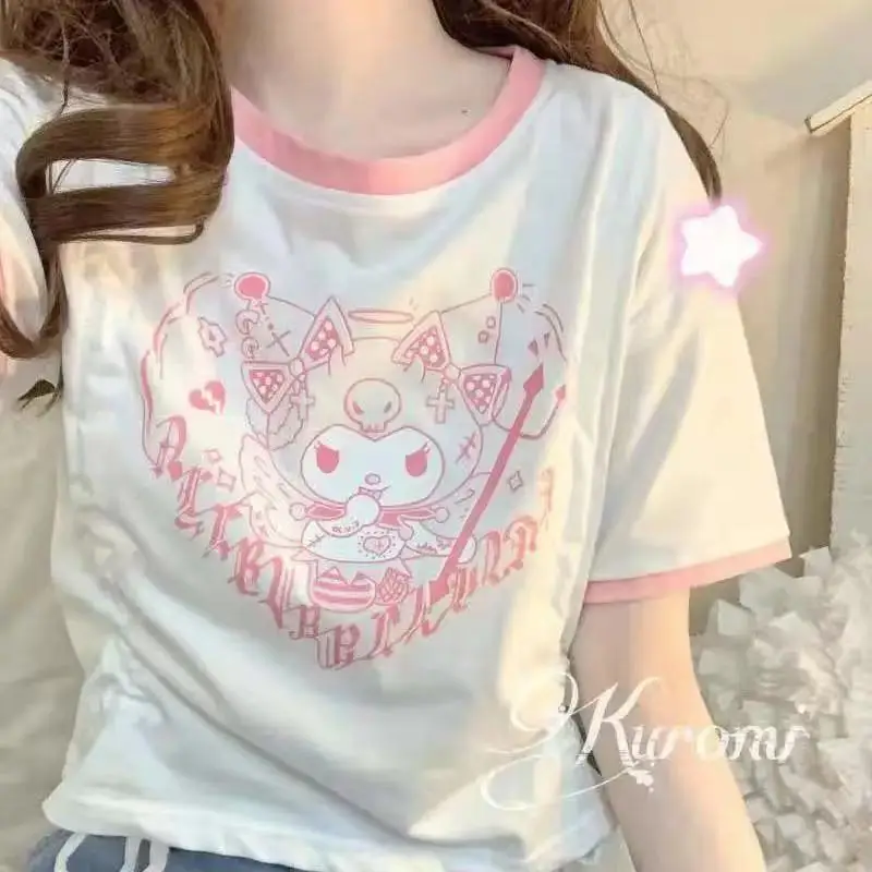 

Sanrio Hellokitty Kuromi Cute Soft Girl T-shirt Women's Summer New Gentle Wind Sweet Small Short Short-sleeved Summer