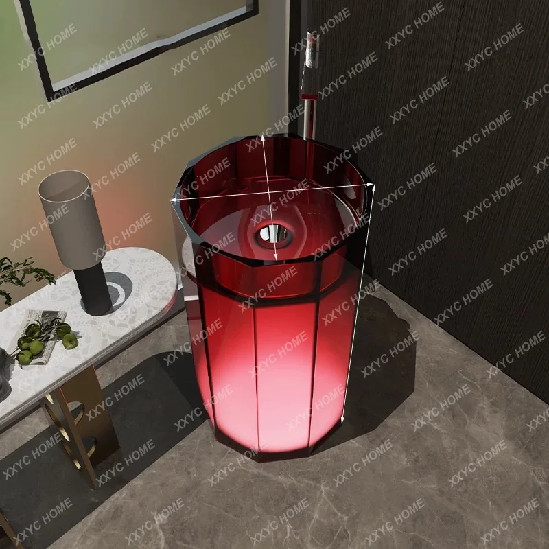 Color luminous transparent resin column basin Hotel household integrated washbasin Balcony washbasin