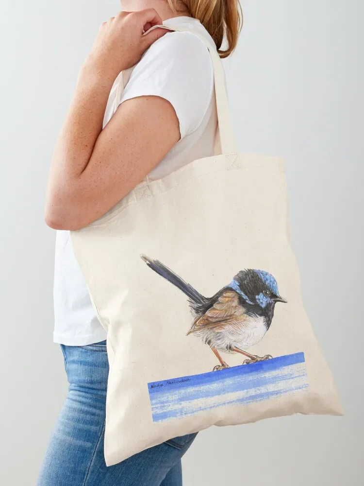 Little King of the Fairies - Blue Wren - male Superb Fairy-Wren illustration Tote Bag shopping cart bags Lady bags Tote Bag