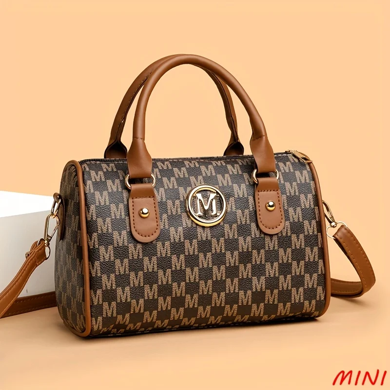 Women Alphabet Shoulder Bag with Golden "M" Logo, Synthetic Faux Leather Small Crossbody Bag for Work, Travel, Parties, and Gift