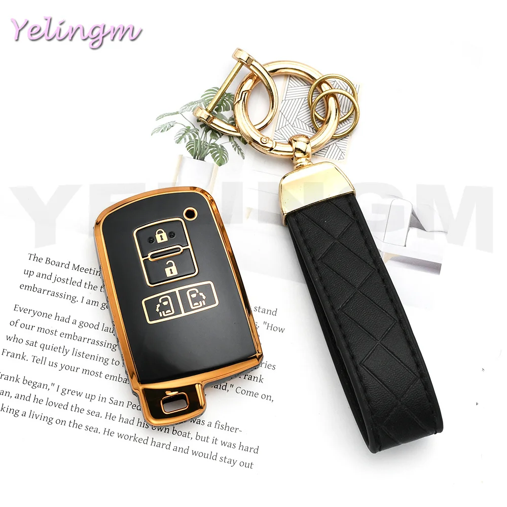 2 4 Buttons Gold TPU Remote Car Key Case for Toyota Prius Plus Auris Avalon Verso Rav 4 Corolla 2013 Yaris Hybrid Keychain