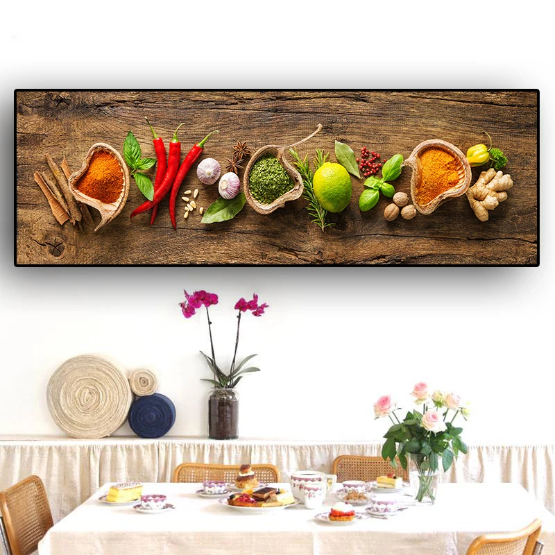 Grains Spices Spoon Peppers Posters and Prints Kitchen Art Canvas Painting Wall Art Picture for Living Room Home Decor No Frame