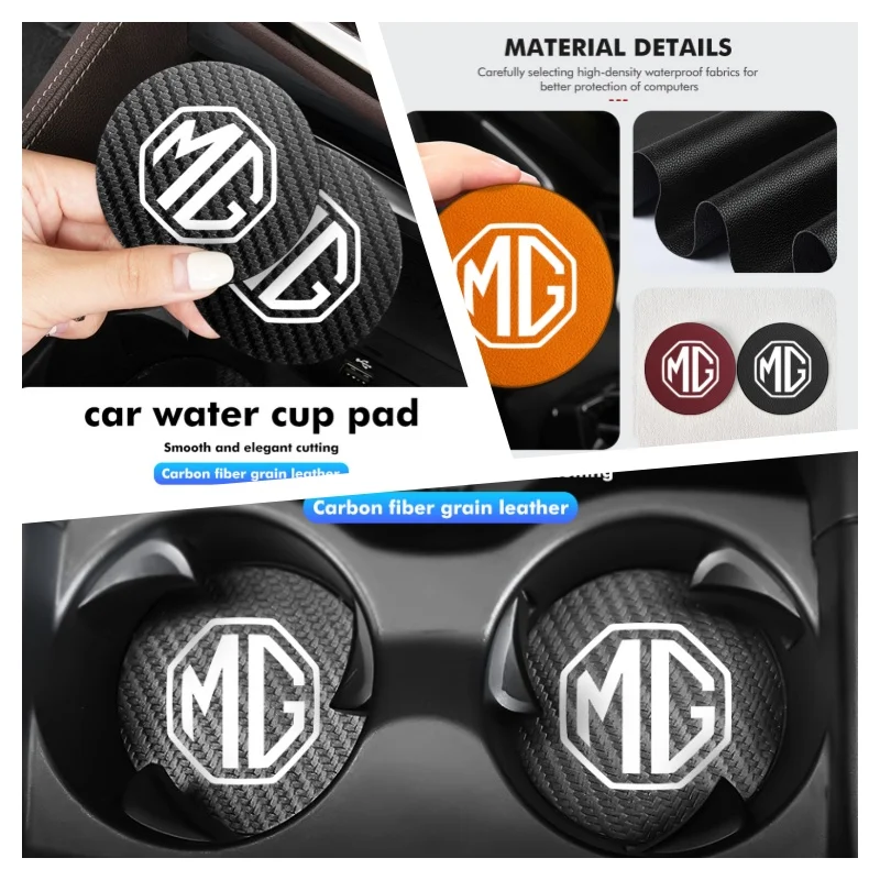 2Pcs Carbon Fiber Car Cup Holder Coaster Anti-slip Water Drink Pad for MG GT 3 5 6 7 GS Pilot HS ZS ZX Interior Accessories