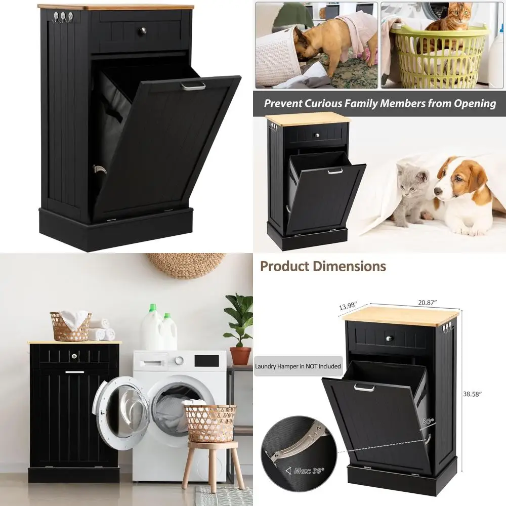 

Устойчивый к домашним животным деревянный наклонный мусорный бак, 13 галлонов, черный для кухни и гостиной