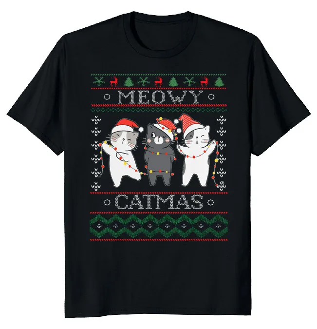 NEW LIMITED Meovy Catmas Ugly Sweater Funny Novelty Tee  Fast ShippingAnime Pattern Summer Clothing Unisex T-shirts for Men Wome