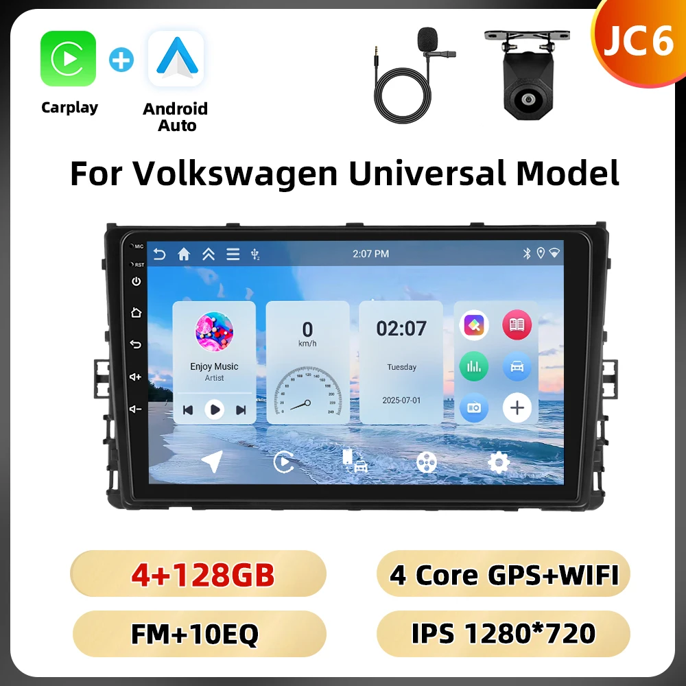 Podofo 9 '' Qualcomm Autoradio Voor Volkswagen Lavida Plus 2023/Polo 2017-2021/Transporter 2015-2019 Carplay Android Auto WIFI 4G