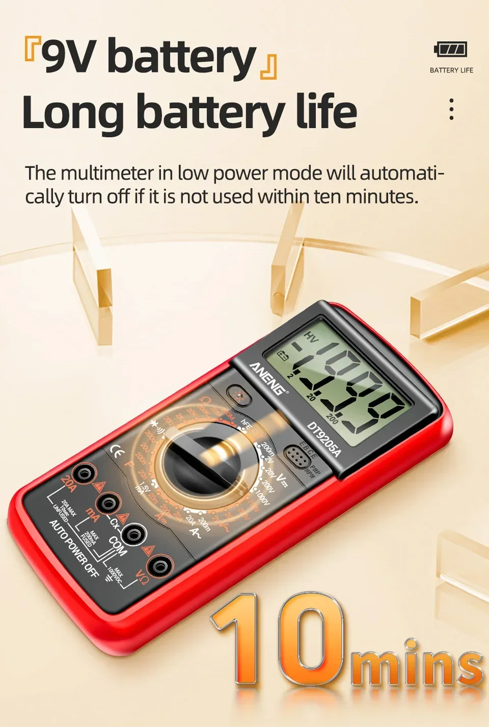 Professionelles Multimeter-Testgerät ANENG 1999 Counts Digital DT9205A-12 AC-Spannungsmessgeräte Hochpräzise Elektriker- und Mechanikerwerkzeuge – Detail 14