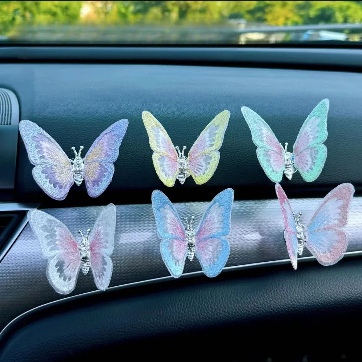 Moving Embroidery Butterfly Car Center Console Out of Trend Decoration Ornaments Healing Department Car Accessories Creativity