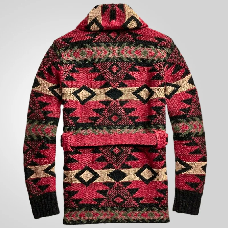 Men\'s American Spring and Autumn Vintage Heavy Industry Jacquard Long Sleeve Sweater with Thick Medium Long Sweater Coat M-3XL