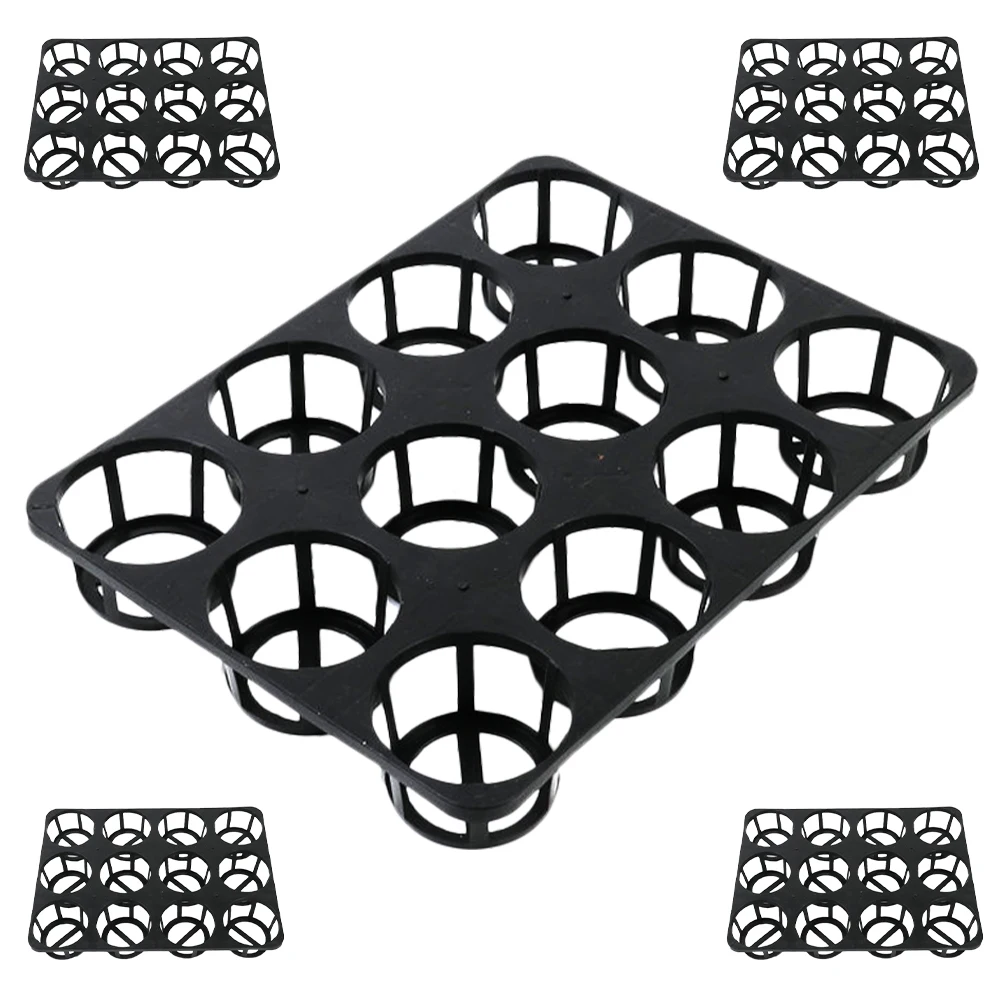 

5 Pcs Black Round Flower Pot Brackets 12 Hole Seedling Trays Durable Plastic Plant Growing Germination Trays Balcony Garden