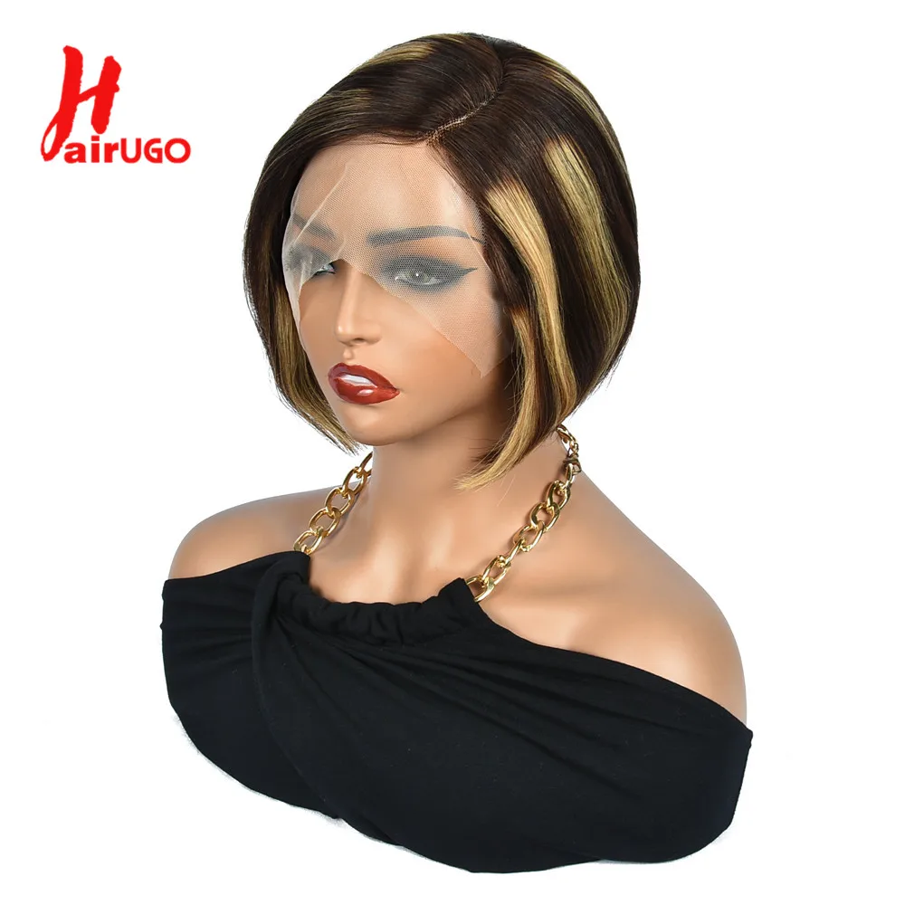 Highlight Short Pixie Cut Lace Part Wigs P4/27 Omber Pixie Cut Human Hair Wigs 13x1 Pixie Cut Lace Front Wigs HairUGo