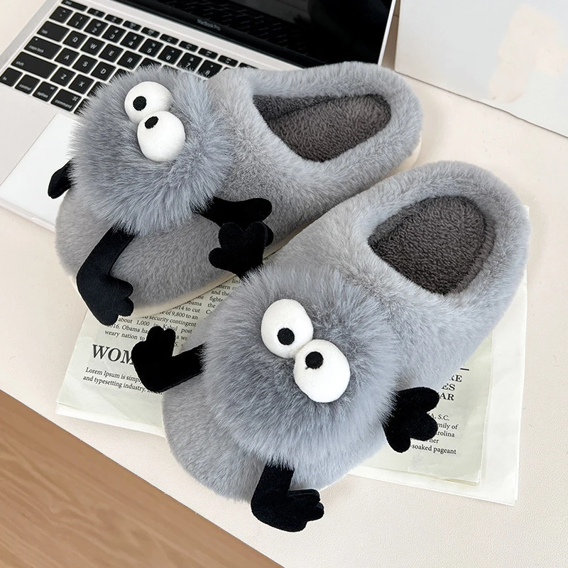 Women's Cartoon Cute House Slippers Warm Plus Lined Closed Toe Fuzzy Home Slides Women's Fluffy Comfy Shoes Winter Autumn