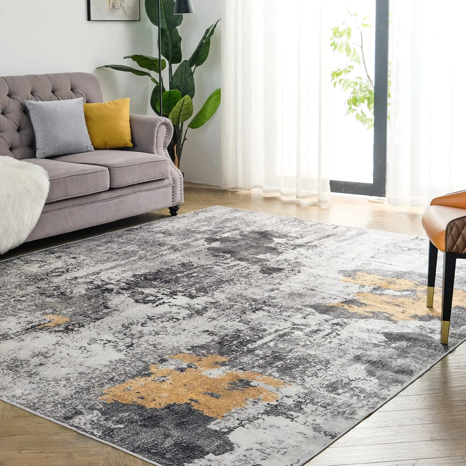 Washable Rug,Abstract Modern Area Rugs with Non-Slip Backing, Non-Shedding Floor Mat Throw Carpet for Living Room Bedroom