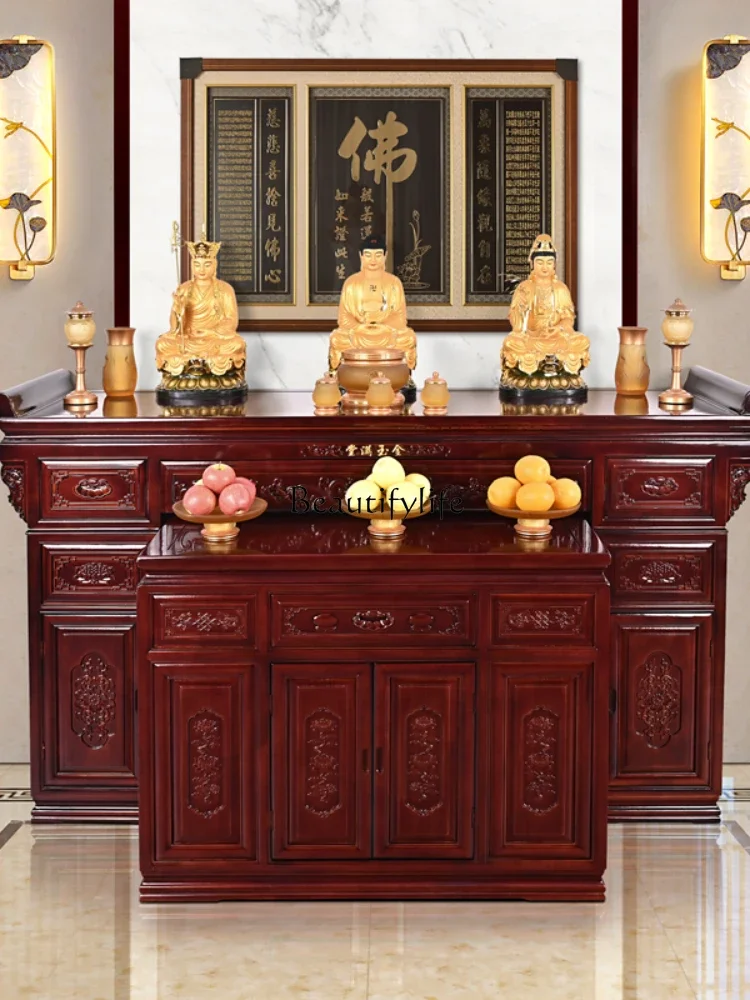 Manchurian Ash Solid Wood Buddha Shrine Altar Incense Burner Table New Chinese Style Central Hall Buddha Table