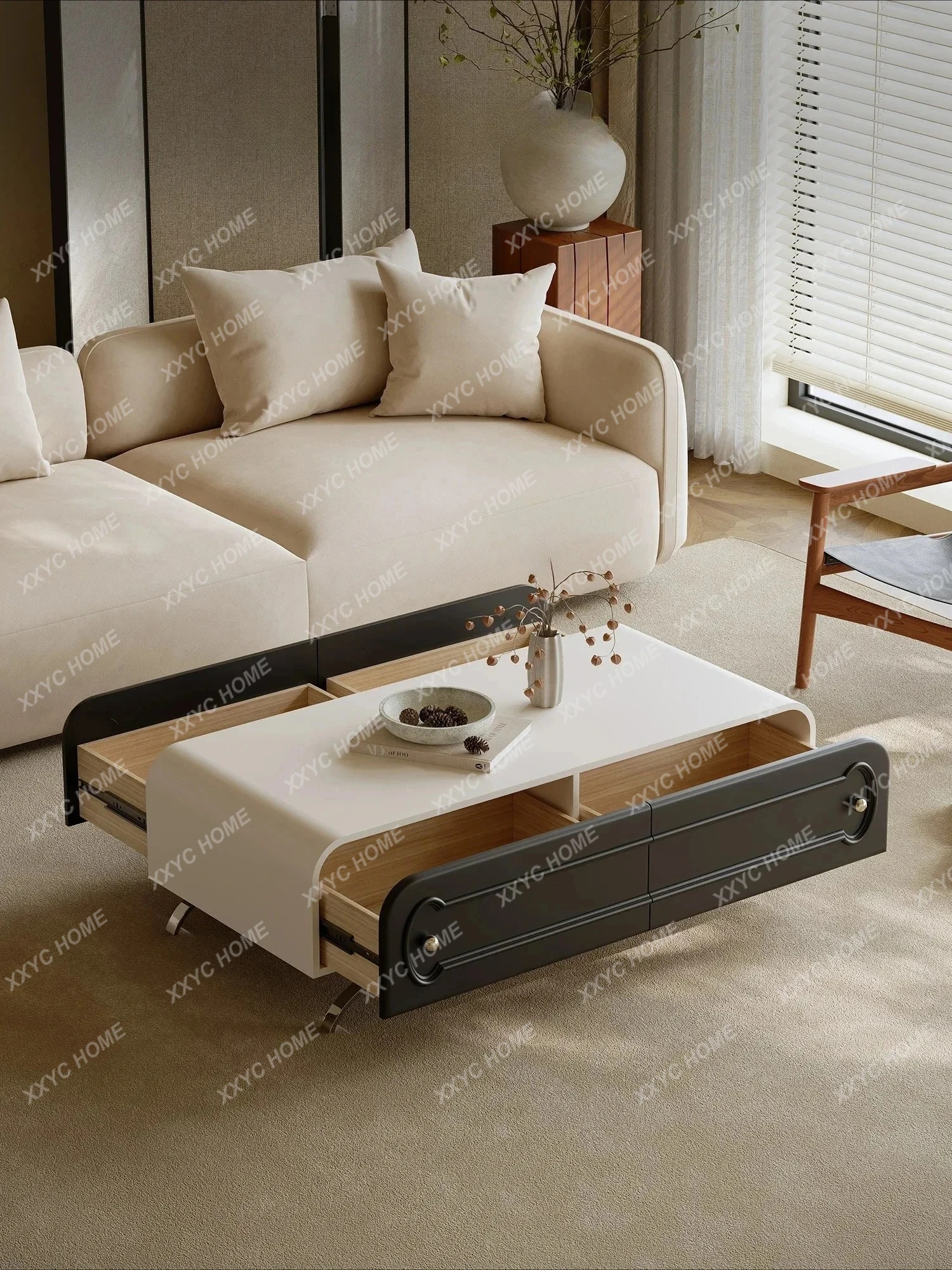 rectangular coffee table paint stainless steel light luxury high-end living room