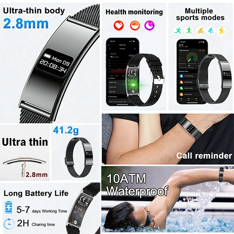 New Fitness Tracker Smart Bracelet Men Women 10ATM Waterproof Heart Rate Sleep Monitor Pedometer Call Reminder Sport Smartwatch