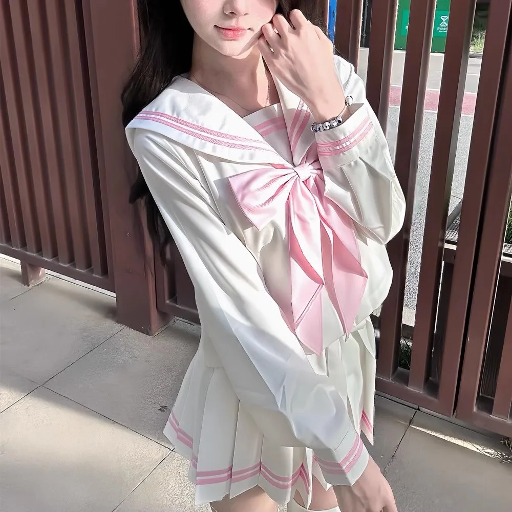 Abbigliamento per studenti Vestito da marinaio Bianco Rosa Scuola giapponese Jk Uniforme Sailor Fuku Ragazze delle scuole superiori delle donne coreane Seifuku