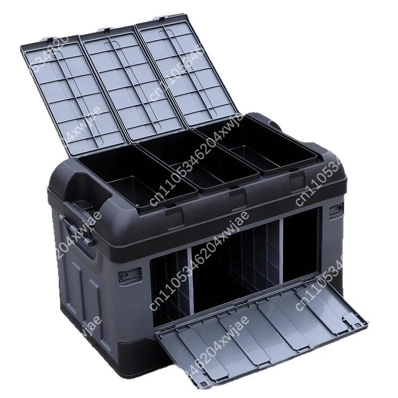 Vehicle Trunk Storage Organizer Box With Dividers Foldable Collapsible Container For Outdoor Travel Camping Equipment
