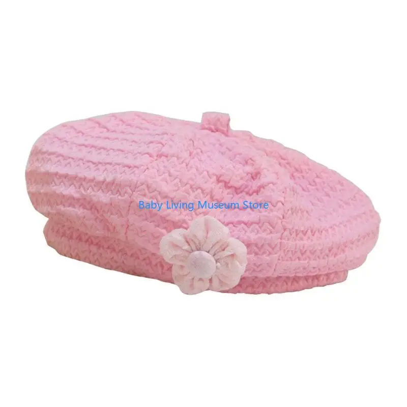

P31C Lace Flower Hat for Toddler Solid Color Baby Hat Painter Knitted Beanie Summer Sun-proof Accessories