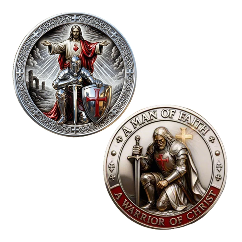 5pcs A Man of Faith Commemorative Coins Holy Christian Knight Templar Prayer Challenge Coin Armor of God Souvenir Gifts