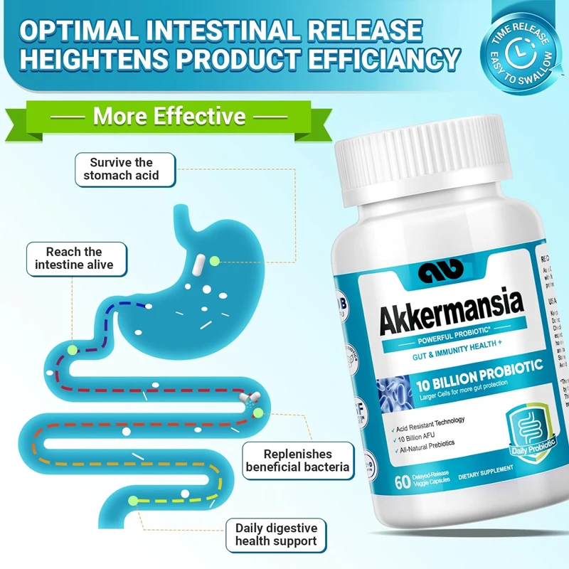 Akkermansia probióticos de alta probiótica, mucinifila, que favorecen la salud intestinal e inmunológica, 10 mil millones de AFU + prebióticos orgánicos