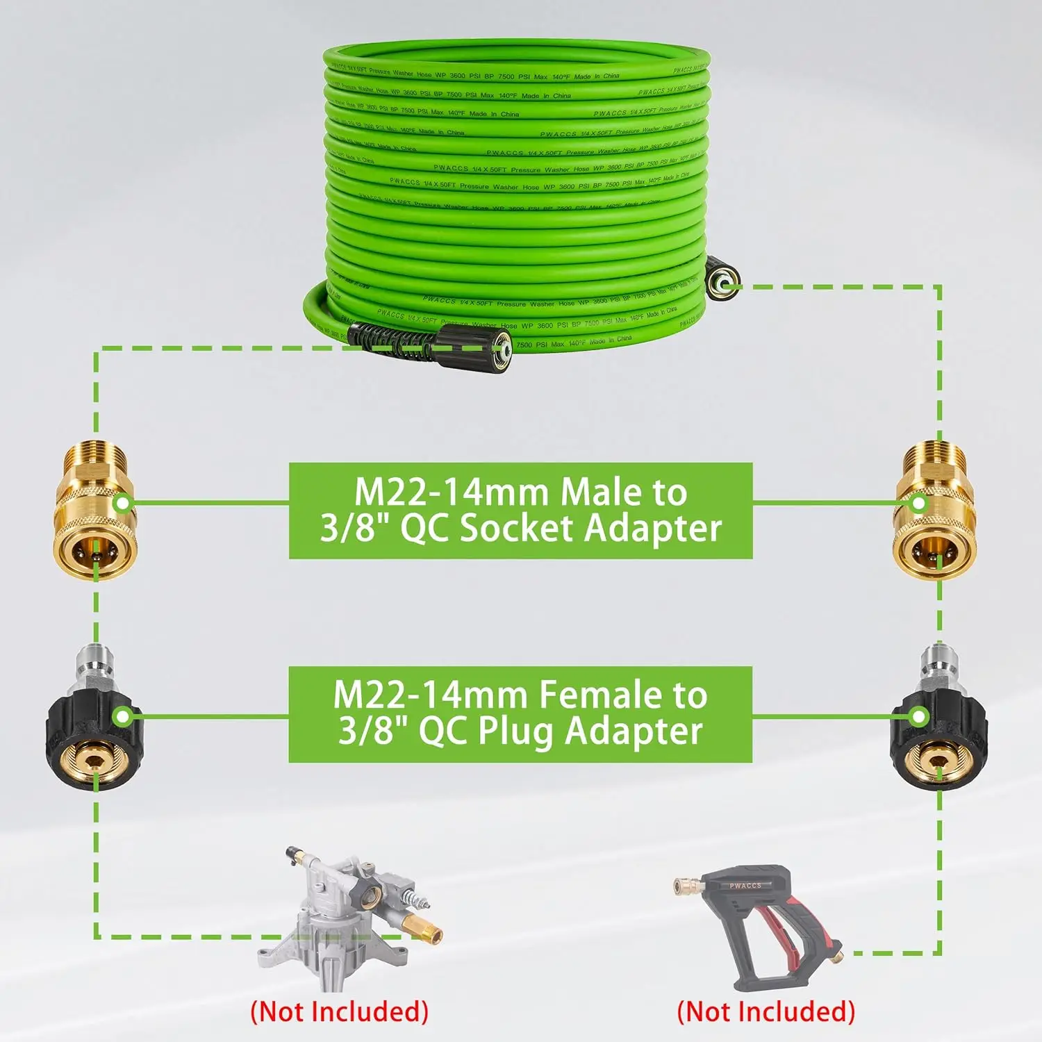 General Pressure Washer Hose for Power Washer – 3600 PSI Kink Resistant Pressure Washing Extension Hose 50 FT X 1/4
