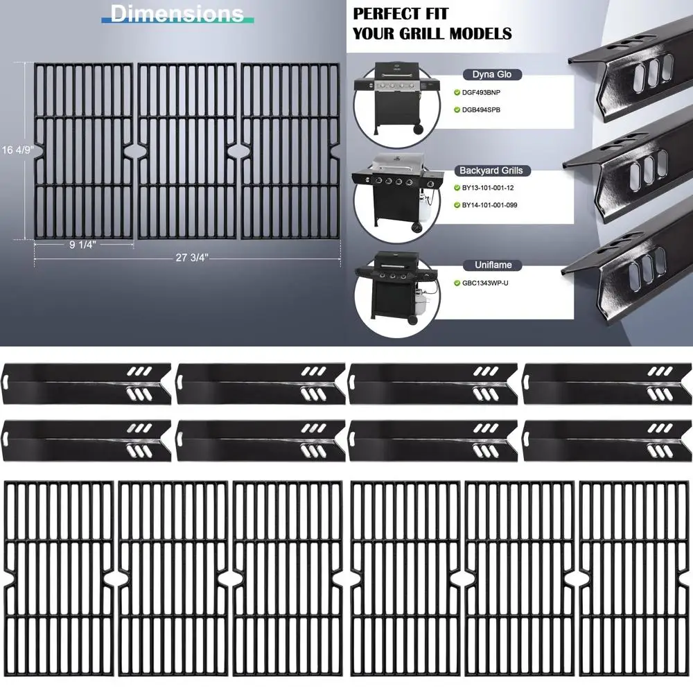 

4 Burner Grill Replacement Parts: Grates, Heat Shields for Various Models
