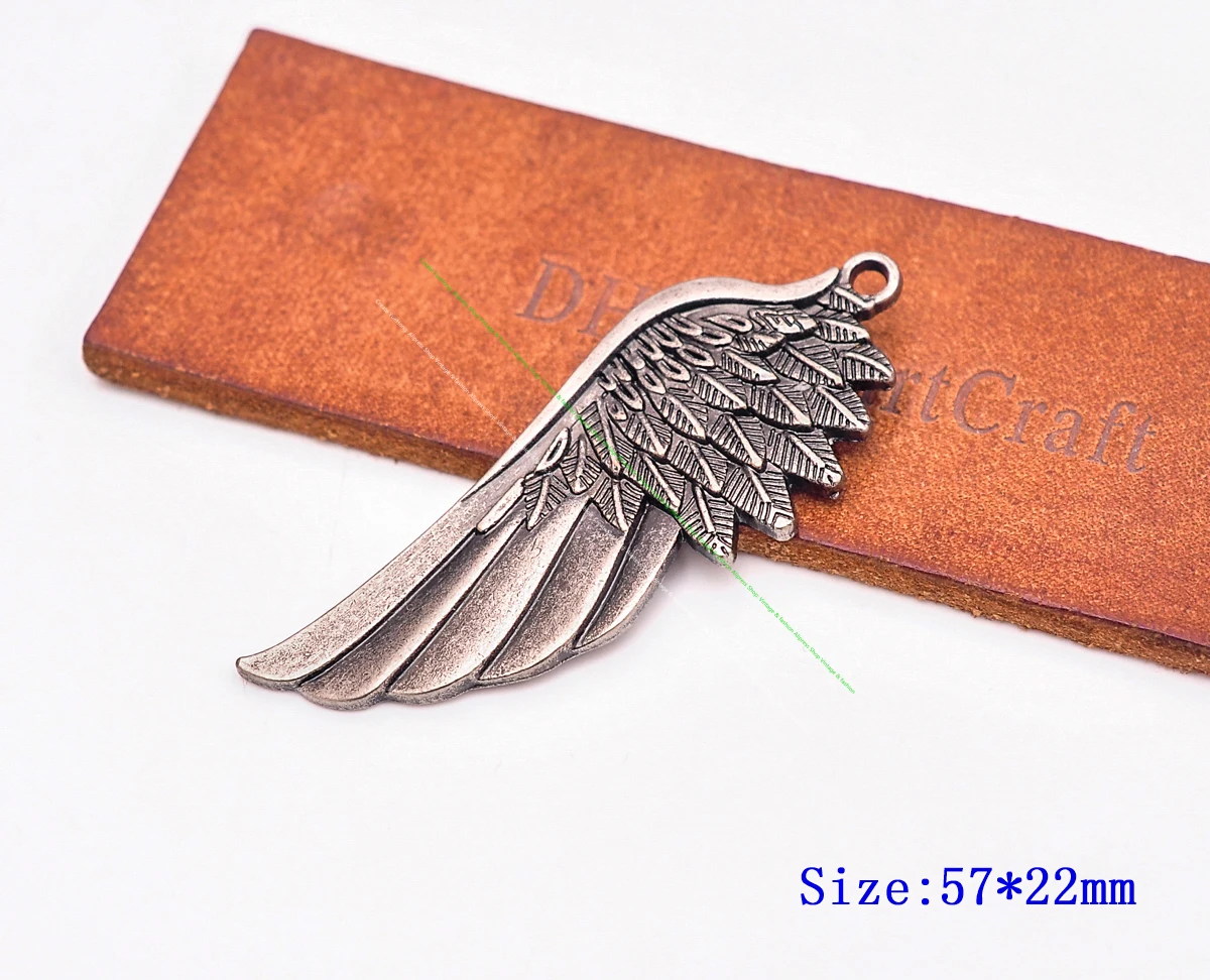 F20 Lot 10PCS Biker Silver Feather Wing Pendants Charm Surfer Necklace Choker Keyring Wallet Chain PendantFindings Tools