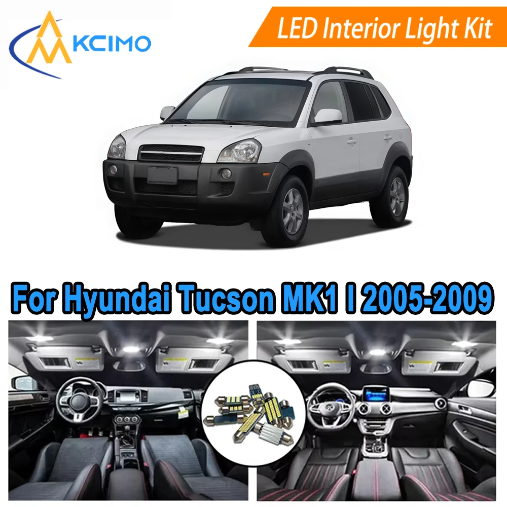 

LED Interior Bulb Set For Hyundai Tucson MK1 I (2005-2009) Bright White/Blue Dome Map Door License Lights Easy Installation