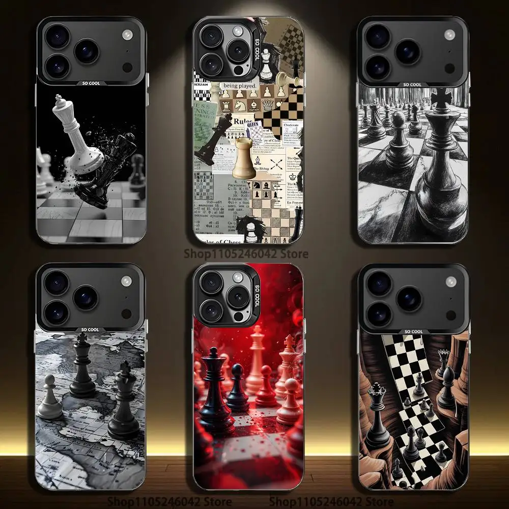

Board Art Chess For iPhone 17,16,15,14,13,12,11,Pro,MAX,Plus Black Shockproof Candy Matte Cover