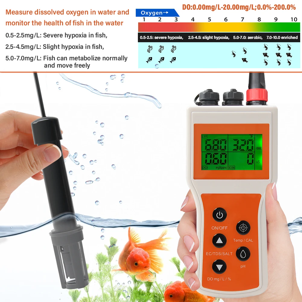 Imagem -02 - Inteligente Dissolvido Medidor de Oxigênio ph do Tds ce Temp Salinidade Tester Monitor de Água Salgada para Aquário Koi Fish Pond em 1