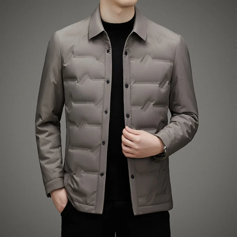 Winter Lightweight Business Down Jacket for Men Turn-down Collar 90% White Duck Down Suits Slim Fit Puffer Jacket Men JK-012