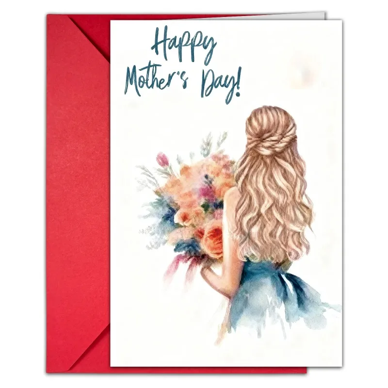 Mothers Day Appreciation Card Watercolor Girl Design Handwritten Large-sized Birthday Card And Greeting Card
