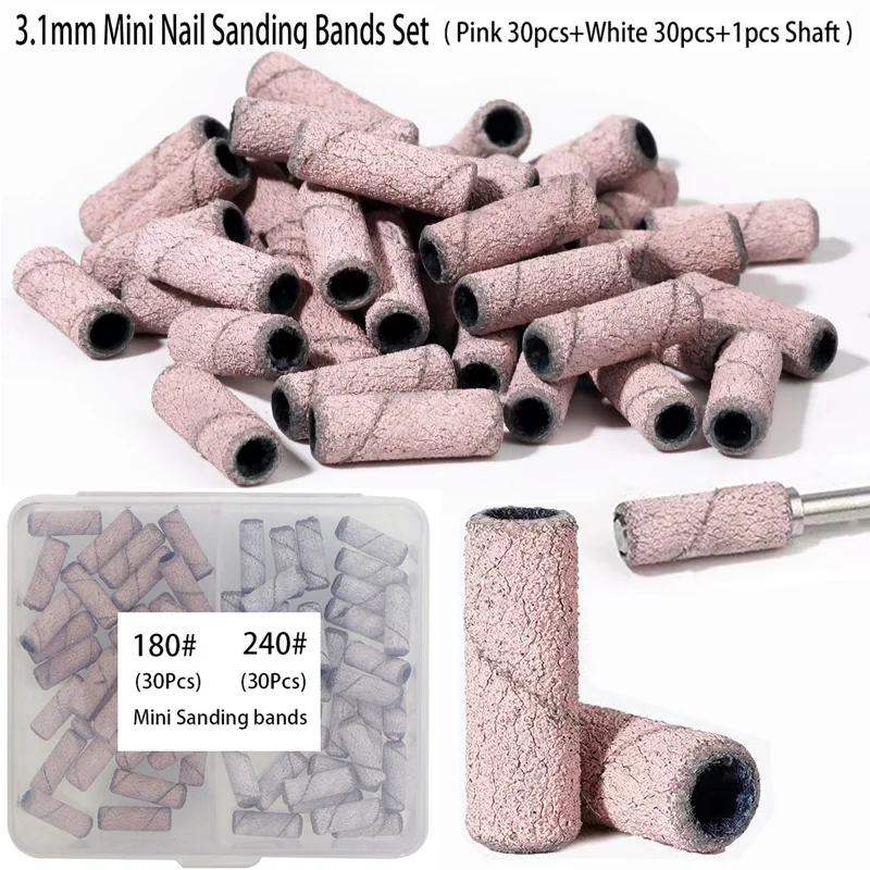 60Pc 3.1mm Mini Nail Sanding Bands With Metal Shaft Set Nail Gel Remove Tools Kit Cutter Dril Bit Mini Sand Bands Nail Drill Bit