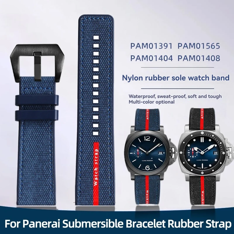 For Panerai Submersible Bracelet Rubber Strap PAM1391 1565 Luna Rossa Series Luminor Waterproof Canvas Watchband Men's 24mm