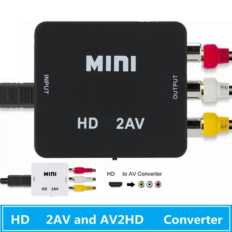 Adaptador de escala de video compatible con HDMI a AV RCA CVSB L/R, convertidor de video HD 1080P, convertidor de AV a HDTV para PC, HDTV y proyector.