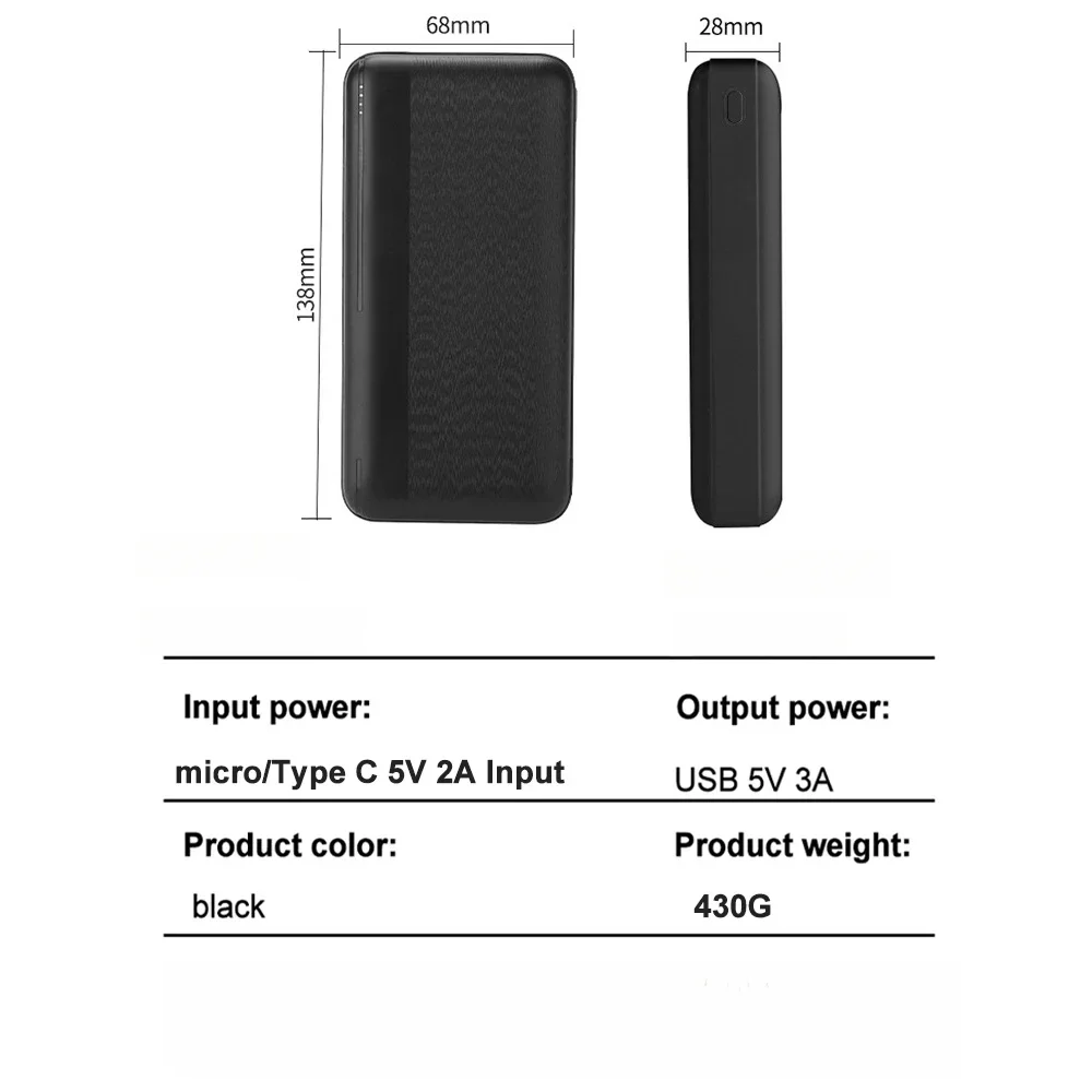 20000mAh 5V Portable Charger External Battery Pack For Heating Vest Jacket Scarf Gloves Electric Heating Equipment Power Bank