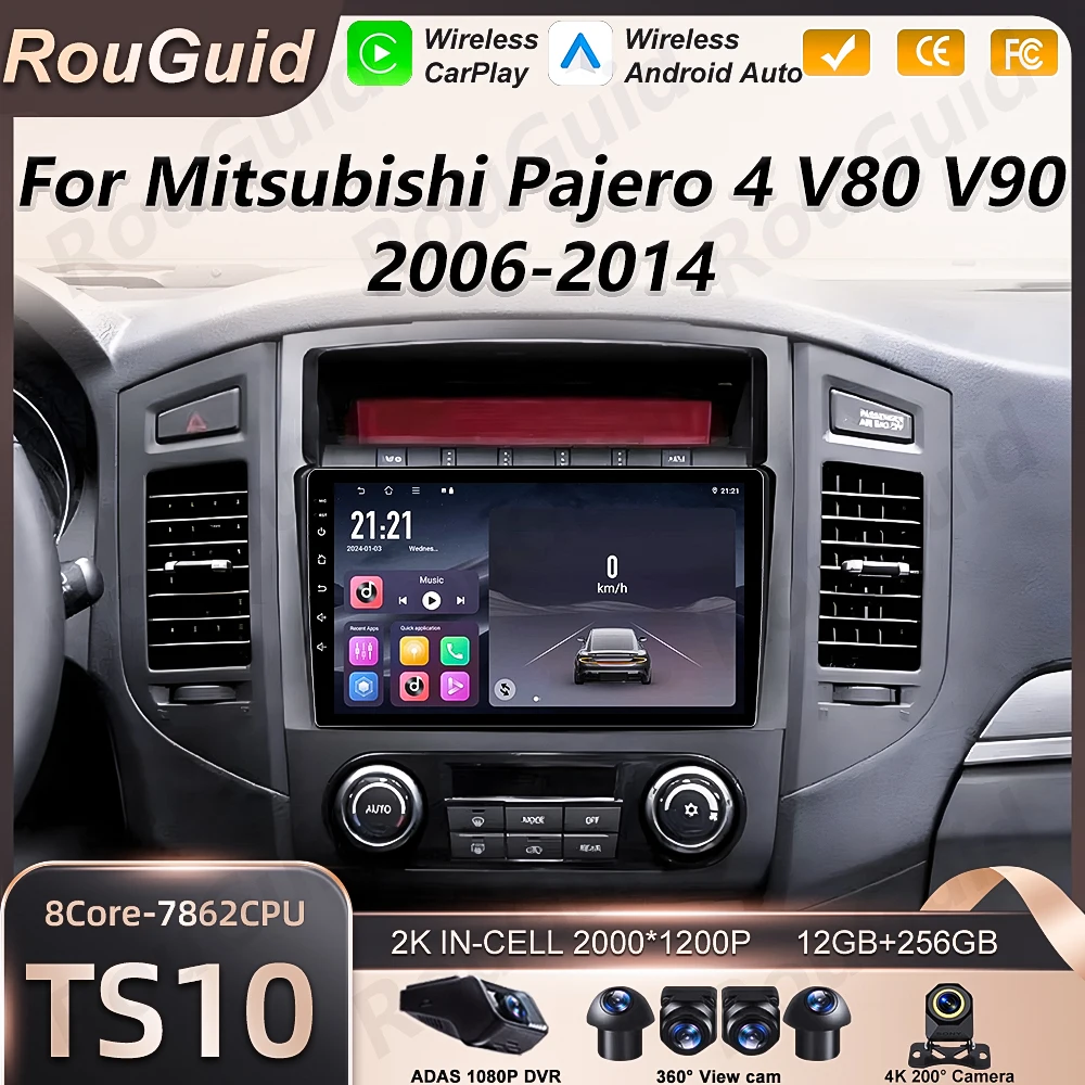 

Автомагнитола Android 16 Carplay для Mitsubishi Pajero 4 V80 V90 2006-2014, мультимедийный видеоплеер, GPS-навигация, BT-стерео